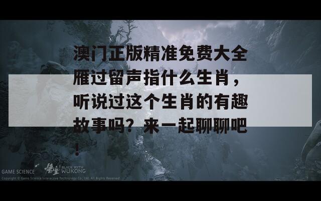 澳门正版精准免费大全雁过留声指什么生肖，听说过这个生肖的有趣故事吗？来一起聊聊吧！