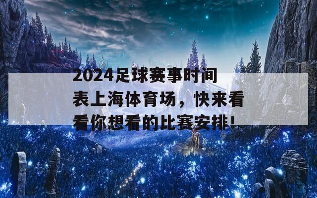 2024足球赛事时间表上海体育场，快来看看你想看的比赛安排！