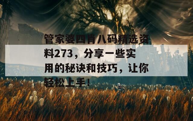 管家婆四肖八码精选资料273，分享一些实用的秘诀和技巧，让你轻松上手！