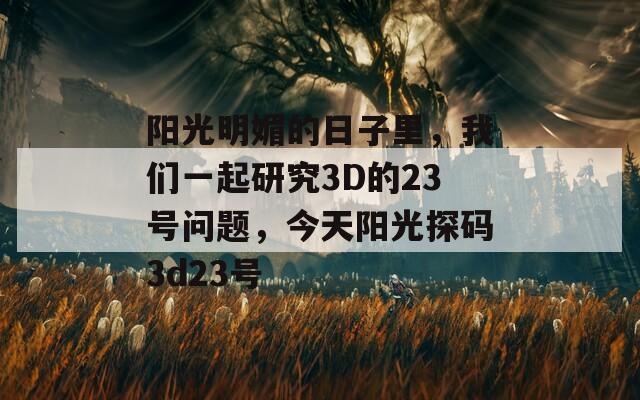 阳光明媚的日子里，我们一起研究3D的23号问题，今天阳光探码3d23号